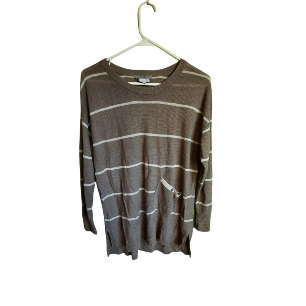 Ten-Oh-8 Womens Linen Blend Striped Sweater S